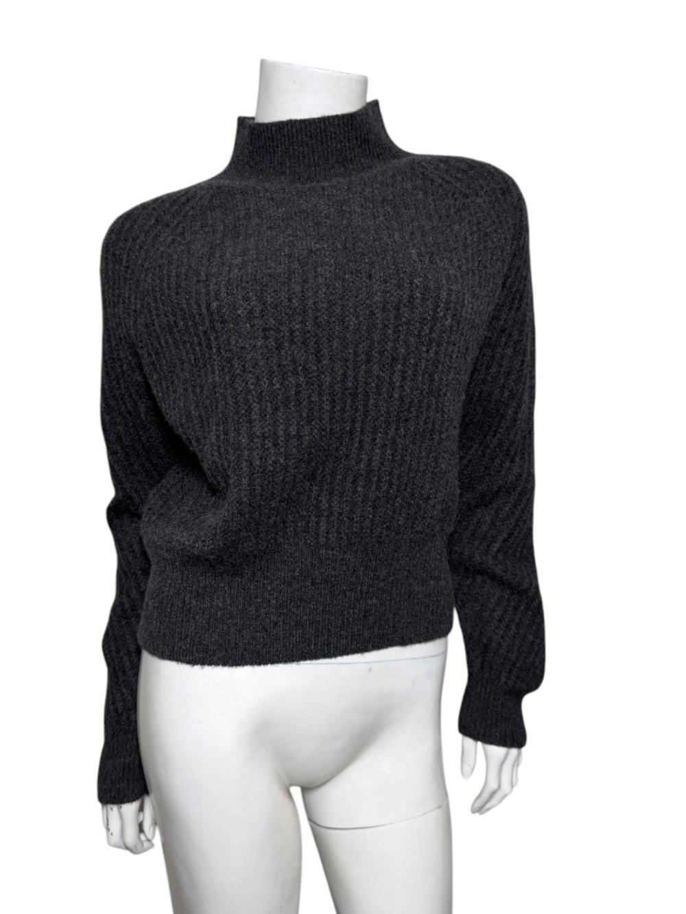 Allude 100% Cashmere Ribbed Mock Neck Sweater Charcoal Grey Womens XS